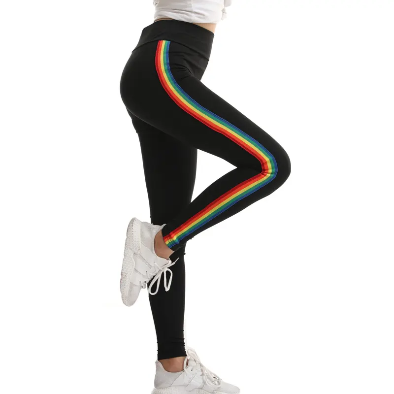 Egzersiz Tayt Kadınlar Gökkuşağı Trim tayt Gotik Spor Legging Mujer Leggins Yüksek Bel Activewear Amerikan Orijinal Sipariş
