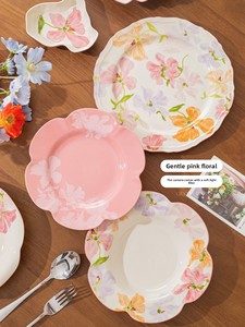 Service de table en céramique de luxe de style français, 58 pièces, bols en céramique, ensemble de bols et d'assiettes pour la maison, passe au lave-vaisselle, motif végétal, haut de gamme - Product Image 5
