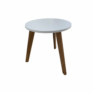 Petite table d'appoint ronde avec plateau en MDF blanc PU, démontable - Product Image 1