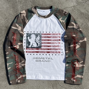Camiseta de Manga Larga de Punto Térmico, Estilo Urbano, Vintage, Oversize, con Mangas Raglán y Estampado de Camuflaje, 100% Algodón, Transpirable, Personalizable - Product Image 2