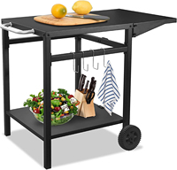 JH-Mech Doppelregal-Arbeitstisch im Freien mit 2 Rädern und 4 Haken Zusammen klappbares Design Grill-Pizza ofen wagen