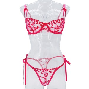 Set Reggiseno Push-up <span class=keywords><strong>Romantico</strong></span> in Pizzo e Rete, Lingerie Sexy con Design a Cuore Ricamato, Lingerie Trasparente da Donna per San Valentino - Product Image 3