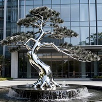 Sculpture d'arbre personnalisée en acier inoxydable de grande taille, Arbre à argent, pour bureau de vente, hôtel, extérieur, finition miroir, sculpture créative artificielle