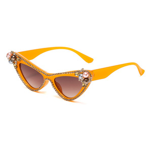 Jamie 2412B Cat Eye Sunglasses Black <b>Plastic</b> Frame Rhinestone Pearl Decor Women UV400 Protection - Product Image 3