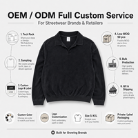 Sweat-shirt personnalisé en tissu éponge noir lavé 380 GSM, col ouvert, pour homme, coupe ample, style Old Money, luxe, hiver, thermique, manches longues