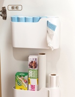Organisateur de cuisine mural sans perçage Boîte de rangement domestique en PP avec extraction et support de sac poubelle