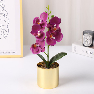 Plante d'orchidée Phalaenopsis artificielle en pot doré 30 cm résistante aux UV, décoration d'intérieur, accessoire de photographie - Product Image 4