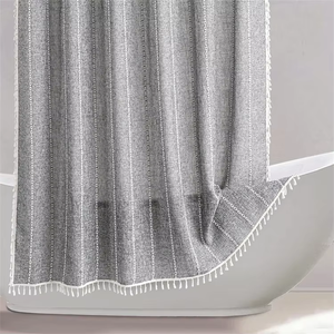 Gris Boho Glands Imperméable Lavable Heavy Duty Coton Lin Moderne Ferme Vintage Rideau <span class=keywords><strong>De</strong></span> Douche Bohème <span class=keywords><strong>Salle</strong></span> <span class=keywords><strong>De</strong></span> Bains Décor - Product Image 1