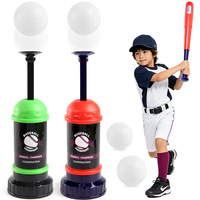 Ensemble de machine à lancer de baseball réglable pour enfants, pour entraînement individuel au frappeur avec batte, 3 balles, sac de rangement, pratique en extérieur