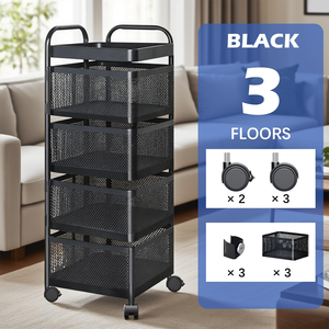 Étagère de rangement mobile professionnelle carrée à 5 niveaux, chariot utilitaire de cuisine avec roulettes - Product Image 4