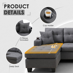 Sofá seccional Runwood moderno <span class=keywords><strong>de</strong></span> 4 plazas, juego <span class=keywords><strong>de</strong></span> muebles para sala <span class=keywords><strong>de</strong></span> estar con chaise longue reversible en forma <span class=keywords><strong>de</strong></span> L, tapizado en tela <span class=keywords><strong>de</strong></span> lino. - Product Image 4
