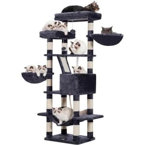 Luxury Indoor <b>Cat</b> Tree with Multi-Level Wood Tower 2 Widened Plush <b>Perches</b> & Halloween <b>Cat</b> Condo Scratching Board Modern Style - Product Image 2