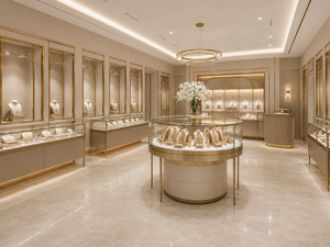 Custom Jewelry Store Interior Design Luxury Glass Display Cases Champagne Gold Retail Fixtures Full Shop Solution Manufacturer - Product Image 1