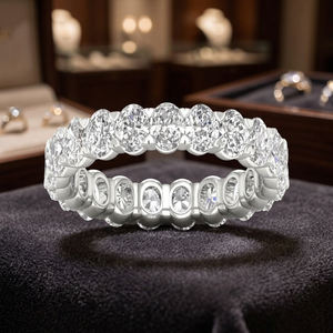 Anillo de Eternidad Completo con Diamantes Cultivados en Laboratorio de Corte Ovalado de Lujo en Oro de 10K, 14K, 18K, Plata 925, 935, Joyería Fina - Product Image 1