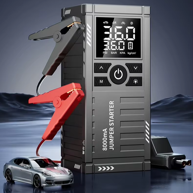 Car Jump Starter 8000mAh Portable Power Station with Power Bank Air Compressor Inflator Battery Charger Booster