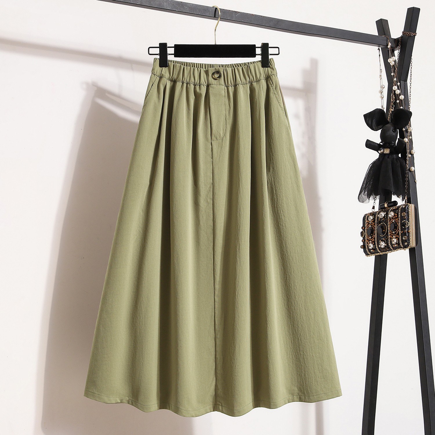 Retro Japanese A-line Midi Dress Women's Elastic Waist Solid Casual High  Street Girls' Dress All Pairs| Alibaba.com