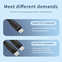 Câble de charge 2 en 1 de qualité 28V/5A PPS PD3.0 PdD2.0, câble de charge rapide USB Type C 140W avec gaine en nylon tressé durable à 48 brins