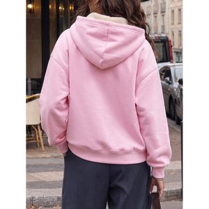 Sudadera con capucha personalizada para mujer, de forro polar, con media cremallera, manga larga, bolsillos canguro, estilo crop top, para uso casual - Product Image 5
