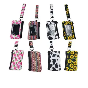 Sublimation Printing Neoprene Durable Small Zipper Wallet Women Girls Mini Purse Softball Keychain Card Coin Bags
