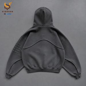 Sweat à capuche zippé oversize vintage délavé à l'acide, broderie 3D en relief, style gothique streetwear, pour homme - Product Image 3