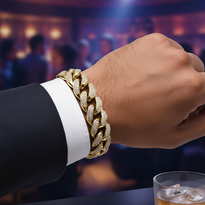 Pulsera de eslabones cubanos de Miami para hombre, con diamantes tachonados, estilo Hip Hop, oro amarillo de 10kt - Product Image 3