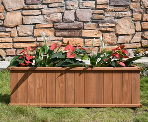 Jardinière en métal d'extérieur avec finition imitation <span class=keywords><strong>bois</strong></span>, <span class=keywords><strong>bac</strong></span> à fleurs rectangulaire long pour jardin, balcon et aménagement paysager - Product Image 3