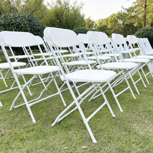 Venta al por mayor Durable al aire libre jardín playa boda evento Fiesta Wimbledon blanco plástico y acero sillas plegables - Product Image 5