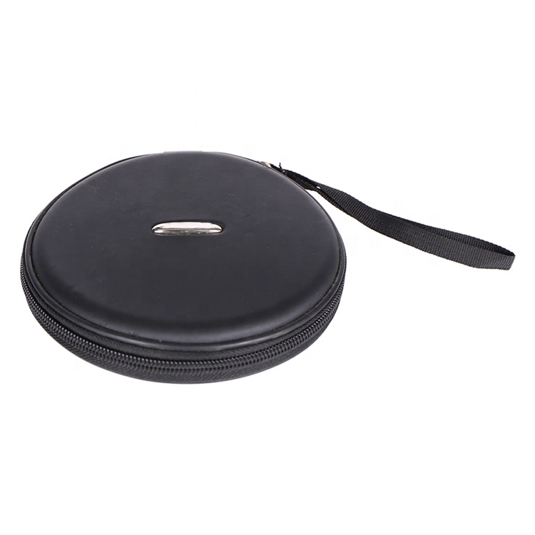 Кожаный чехол для CD DVD с печатью на заказ, портативный чехол для CD плеера, круглая сумка для переноски CD с ручным ремешком черного цвета