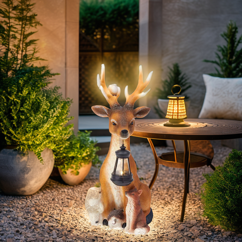 Forest Theme Family Deer LED Light Solar Garden Statues Resin Body Solar Garden Decoration For Garden Park