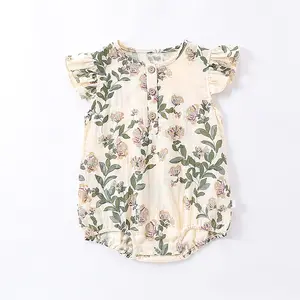 new fly-sleeved wrap-around clothes female baby a class floral crawling clothes summer thin section hajis