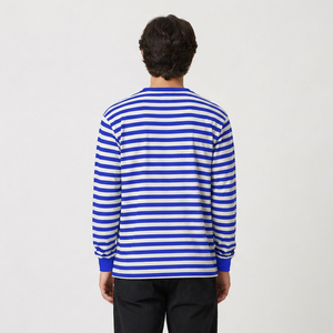 Custom logo <b>Men's</b> <b>Striped</b> Long Sleeve jersey Relaxed Fit Blank and Graphics <b>t</b> <b>shirt</b> Heavyweight Drop Shoulder Ribbed <b>Shirt</b> - Product Image 2