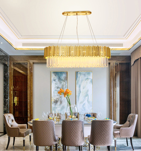 Lustre ovale en cristal bronze pour restaurant, lampes suspendues au <span class=keywords><strong>plafond</strong></span> de l'îlot, éclairage de luxe doré - Product Image 3