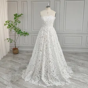 100% Real Photo High Quality Unique Strapless Embroidery Lace A-line Wedding Dress For Bride 2024 Elegant Tulle Bridal Ball Gown