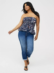 <span class=keywords><strong>Blusa</strong></span> <span class=keywords><strong>de</strong></span> moda para mujer, <span class=keywords><strong>azul</strong></span> <span class=keywords><strong>marino</strong></span>, con estampado floral, top tubo sin <span class=keywords><strong>tirantes</strong></span>, fruncido, peplum, con lazo frontal, estilo casual para resort, talla grande - Product Image 5
