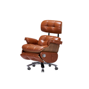 Silla de Oficina Reclinable de Lujo, Silla Ejecutiva de Cuero Genuino con Reclinación Eléctrica, Detalles en Madera de Nogal y Carga USB - Product Image 3