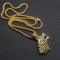 Liontin Hip Hop Kepala Serigala Viking Gothic Vintage Pvd Lapis Emas 18k Baja Tahan Karat Perhiasan Fashion Berkualitas Kalung Pria Grosir