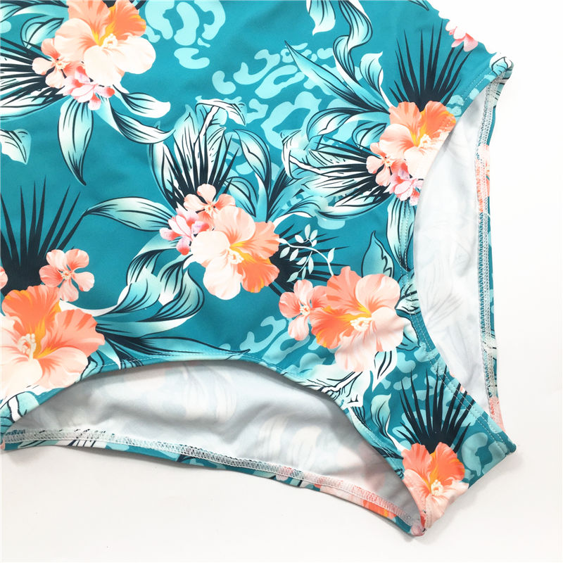 2021 Sexy plant printed one-piece swimsuit backless swimsuit beach wear hot sale swimwear V-neck