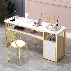 Juego de Muebles Modernos para Salón de Uñas, Mesas Largas de Madera y Metal con Colector de Polvo para Salón de Belleza, Centro Comercial, Estación de Manicura y Maquillaje - Product Image 4