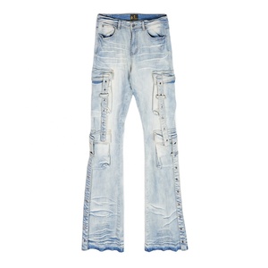 Jean en denim évasé taille mi-haute respirant pour homme Wangsheng, grande taille, style hip-hop anglais, <span class=keywords><strong>color</strong></span>é, <span class=keywords><strong>6</strong></span> poches, délavé, personnalisé - Product Image 1