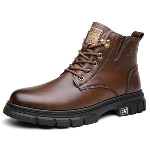 Botas de trabajo para hombre, botas de Marta, zapatos de trabajo y botas de seguridad, botas de nieve cálidas acolchadas de algodón y lana gruesa con cordones en la parte superior media de cuero - Product Image 1