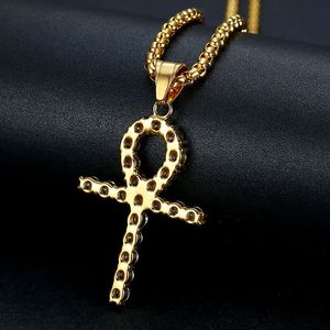 Ankh Pendant <b>Necklace</b> Stainless Steel With Zircon Channel Setting Cross Shape Hip Hop Jewelry Gift For Men Women - Product Image 4