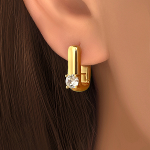 Boucles d'oreilles créoles plaquées or 18 carats avec un seul zircon cubique pour femme, personnalisables, multicolores, avec pierres rondes en zircon cubique, bijoux tendance - Product Image 4