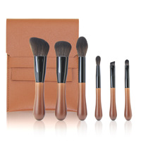 Set Kuas Makeup Kayu Alami Profesional 6-in-1 Kustom Pabrik, Kuas Bedak Tabur & Eyeshadow, Peralatan Kecantikan
