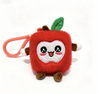 Schattig vierkant appelvormig knuffelpluche speelgoed met traagschuim binnenkant, pluizig fruit sleutelhanger met koordje voor kinder verjaardagscadeau groothandel