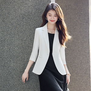 Women's Blazer Three Quarter Sleeve Solid Color Polyester Anti Wrinkle Workwear Professional Suit Jacket - Product Image 1