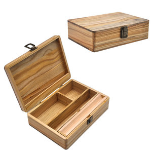 Boîte de rangement en bambou multi-compartiments personnalisée avec couvercle à charnière, boîte organisatrice portable avec bocaux en verre pour ranger les accessoires de fumage - Product Image 4