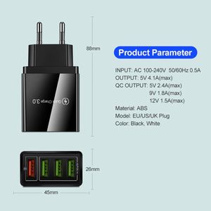 Chargeur de téléphone à charge rapide LED-Lit QC3.0 4USB multi-ports pour les voyageurs EU/US/UK/AU - Product Image 4