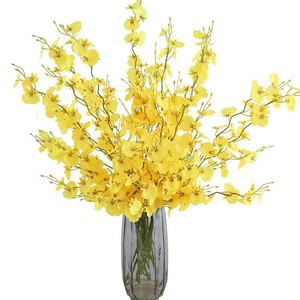 Orchidées artificielles dansantes en soie, bouquet jaune, pour vases, décoration intérieure, accessoires de mariage, haute simulation, réutilisables - Product Image 5