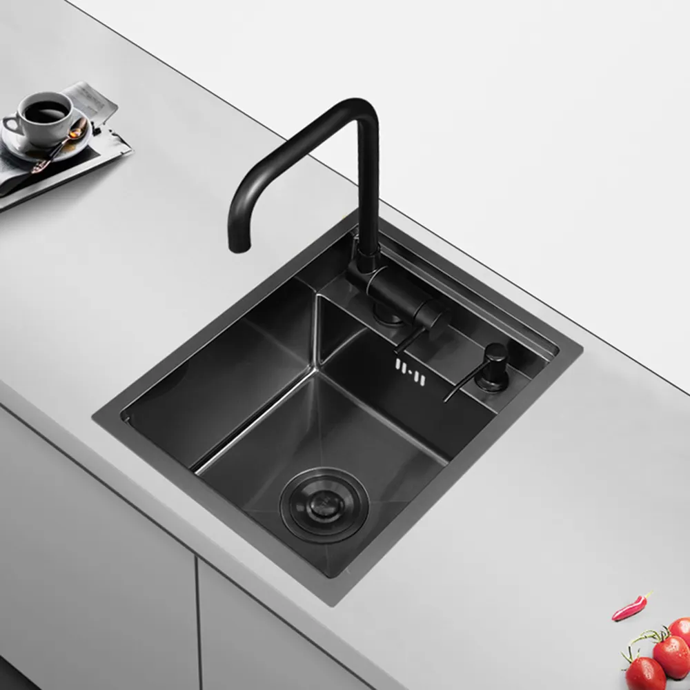 Innovative Hidden Handmade Nano Single bowl Stainless Steel Concealed kitchen sink With Faucet