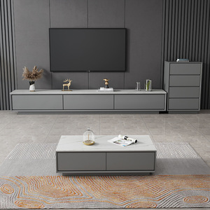 Conjunto de Muebles de Sala de Estar Modernos de Lujo con Mesa de Centro y Mueble para TV de Piedra Sinterizada en Blanco Puro y Gris - Product Image 3